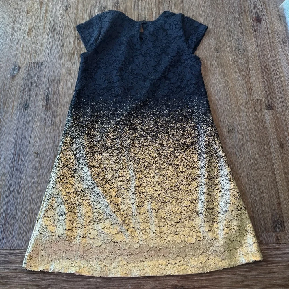 3/27$ Blueberi Boulevard Black and Gold Lace Kids Dress size 12 - Picture 7 of 12